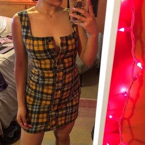 Urban Outfitters Plaid Denim Button Dress